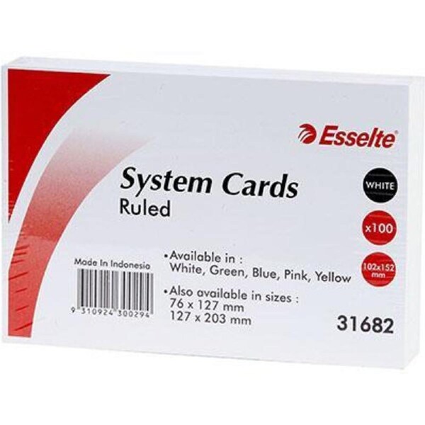 Esselte Ruled System Cards 102x152mm White Pack 100