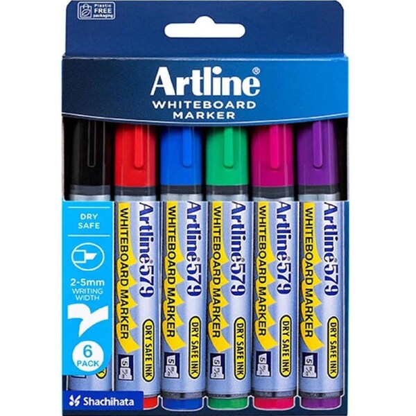 Artline 579 Whiteboard Marker 5mm Chisel Assorted Wallet 6
