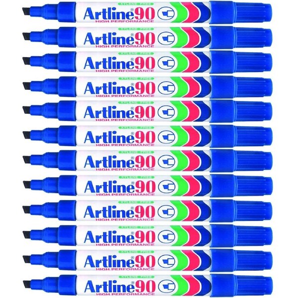 Artline 90 Permanent Marker Chisel Tip 2-5mm Blue Box 12