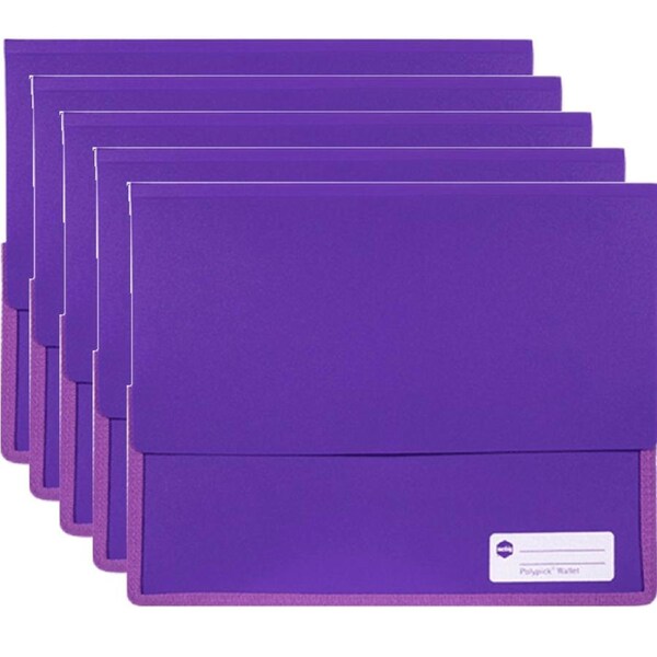 Marbig Polypick Document Wallet Heavy Duty A4 Purple Pack 5