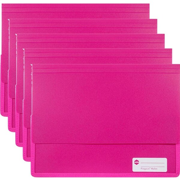 Marbig Polypick Document Wallet Heavy Duty A4 Pink Pack 5