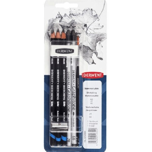 Derwent Watersoluble Sketch Graphitone Pencils Mixed Media Paintbrush Pack 6