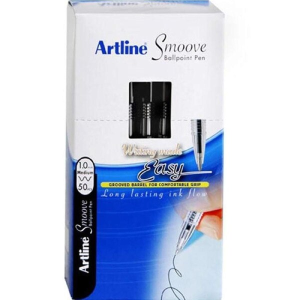 Artline Smoove Ballpoint Pens 1.0mm Medium Black Box 50