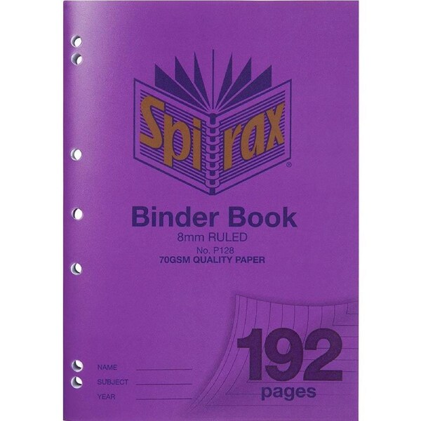 Spirax P128 Binder Notebook 8mm Ruled Lines 192 Page A4