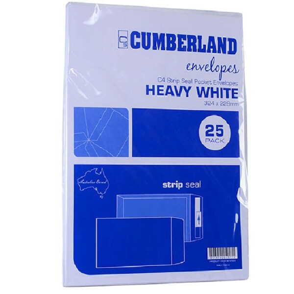 Cumberland C4 Envelopes Pocket Strip Seal 100GSM 229x324mm White Pack 25