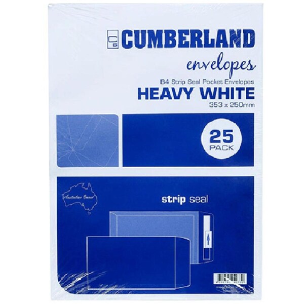 Cumberland B4 Envelopes Pocket Strip Seal 100GSM 353x250mm White Pack 25