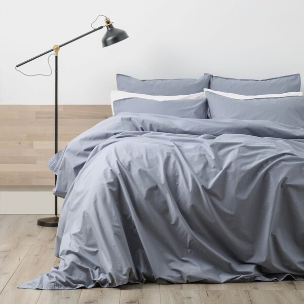 Renee Taylor Helena King Bed VNT Stone Washed Quilt Cover/Pillowcases Dusty Blue