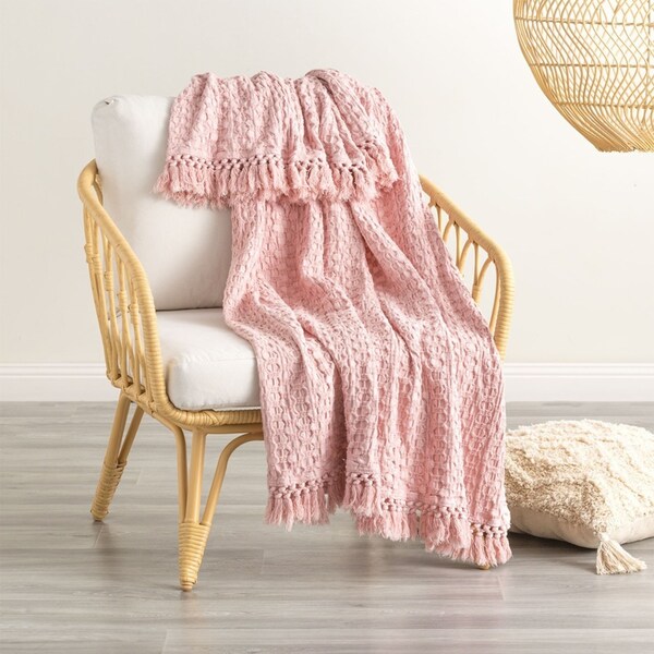 Renee Taylor Alysian 130x200cm Washed Cotton Textured Blanket Sofa Throw Blush