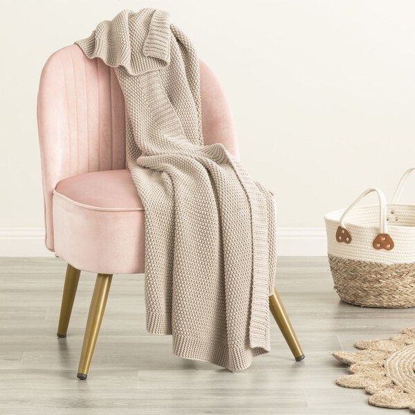 Renee Taylor 130x170cm Moss Seed Stitch Cotton Soft Knitted Throw Blanket Silver