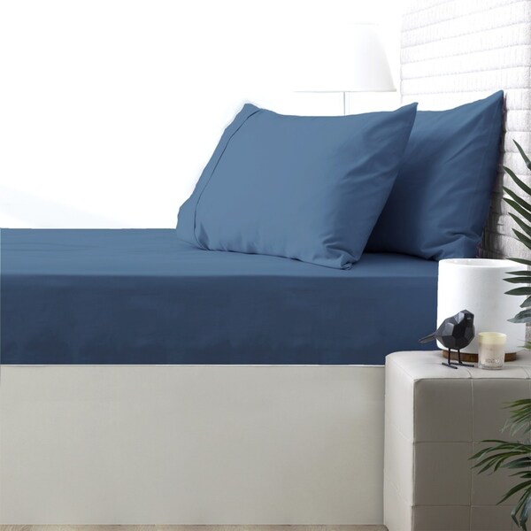 Park Avenue 500TC Queen Bed Natural Cotton Fitted/Pillowcase Combo Set Blue
