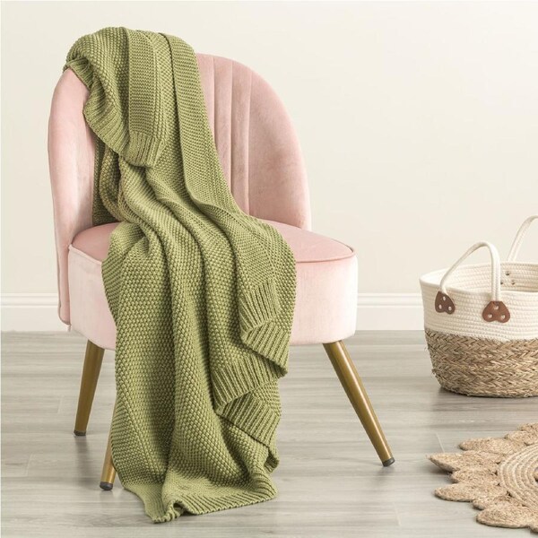 Renee Taylor 130x170cm Moss Seed Stitch Cotton Soft Knitted Throw Blanket Sage