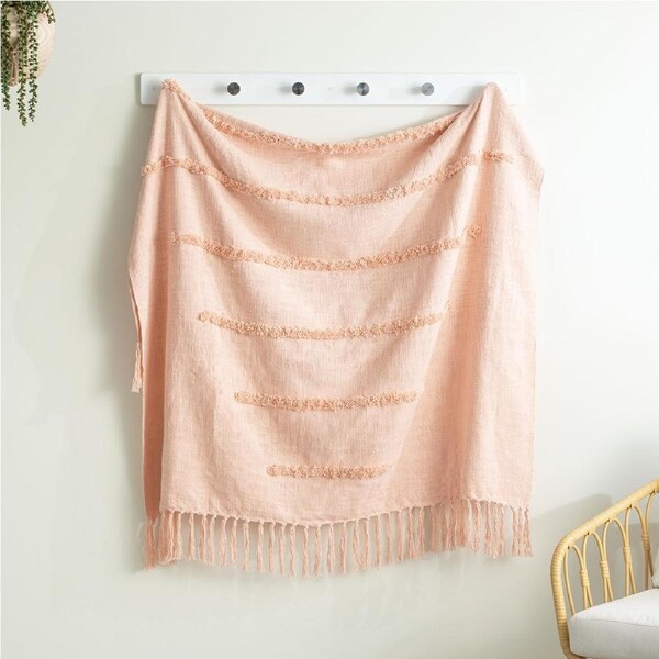 Renee Taylor Cambridge 130x170cm Cotton Slub Tufted Throw Sofa/Bed Blanket Dusky