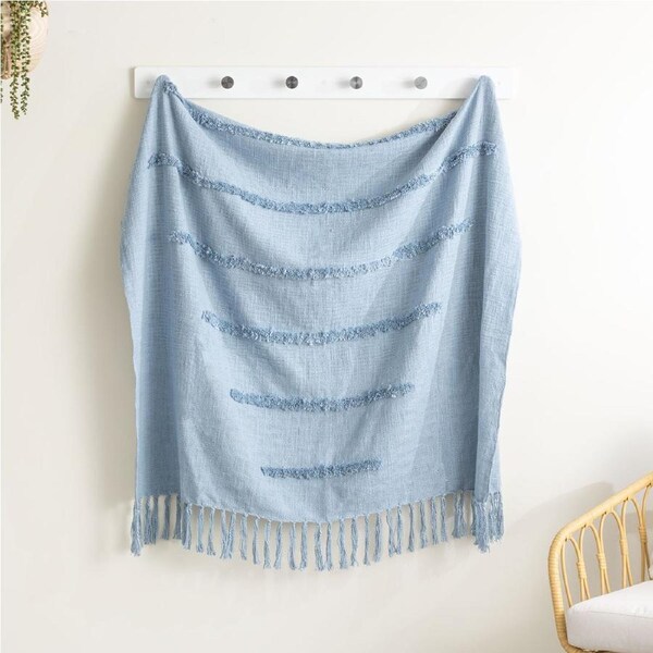 Renee Taylor Cambridge 130x170cm Cotton Slub Tufted Throw Sofa/Bed Blanket Aqua