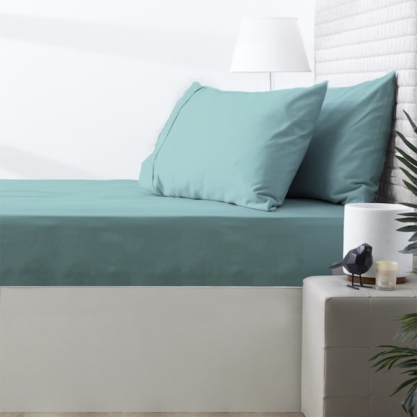 Park Avenue 500TC Queen Bed Natural Cotton Fitted/Pillowcase Combo Set Turquoise