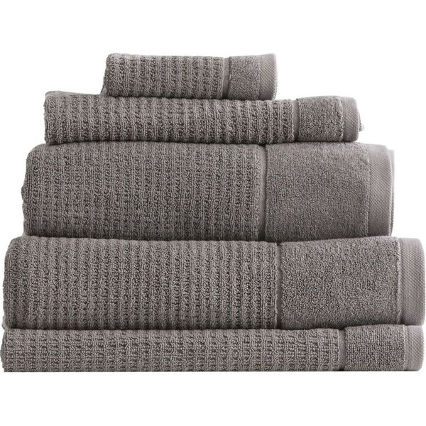 5pc Renee Taylor Cambridge 650GSM Textured Bath/Hand/Face Towel Mat Set Fossil