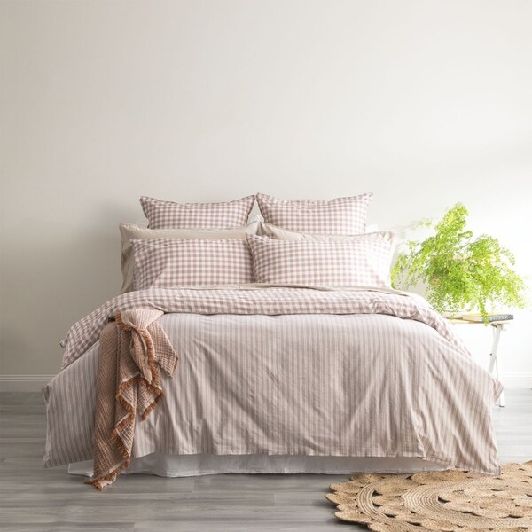 Renee Taylor Alison King Bed Yarn Dyed Cotton Reversible Quilt Cover Set Clay