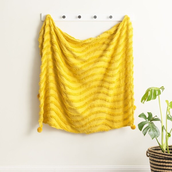 Renee Taylor 130x200cm Wave Cotton Chenille Tufted Throw Vintage Washed Mustard