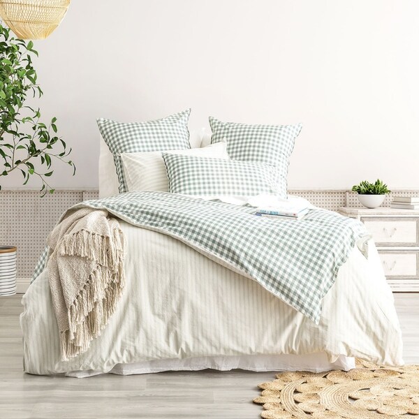 Renee Taylor Alison King Bed Yarn Dyed Cotton Reversible Quilt Cover Set Forest