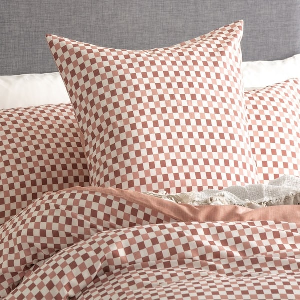 Renee Taylor 300TC Cotton 65cm Reversible European Pillowcase Chessboard Cedar
