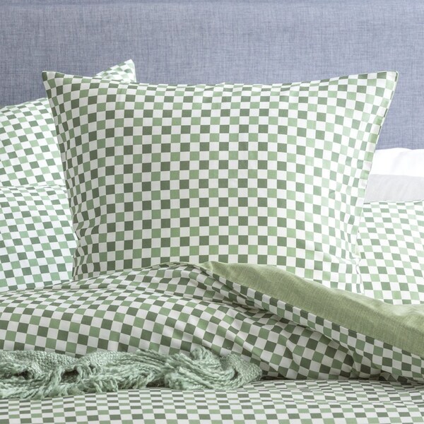 Renee Taylor 300TC Cotton 65x65cm Reversible European Pillowcase Chessboard Sage
