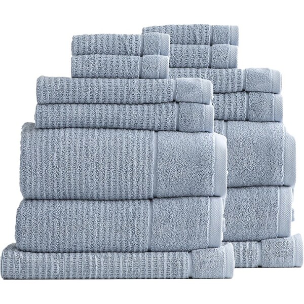 14pc Renee Taylor Cambridge 650GSM Textured Bath/Hand/Face Towel Mat Blue Mirage