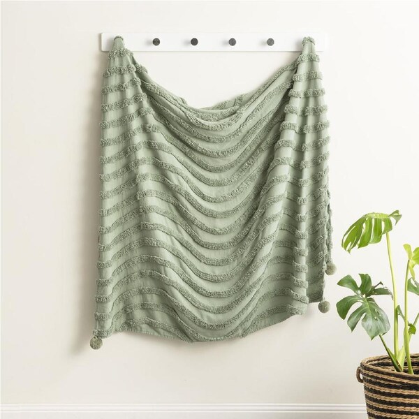 Renee Taylor 130x200cm Wave Cotton Chenille Tufted Throw Vintage Washed Sage