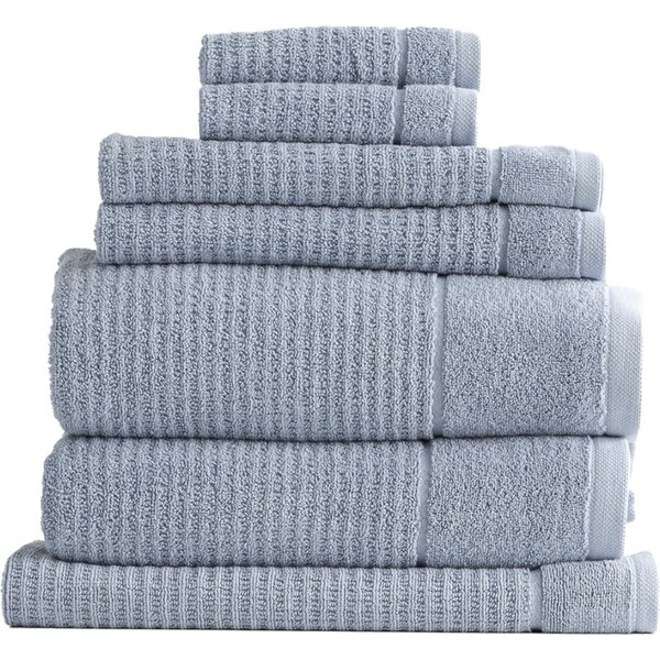7pc Renee Taylor Cambridge 650GSM Textured Bath/Hand/Face Towel Mat Blue Mirage