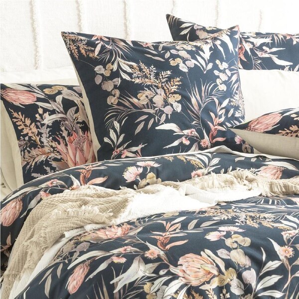 Renee Taylor 300TC Cotton 65x65cm Reversible Euro Pillowcase Waratah Midnight