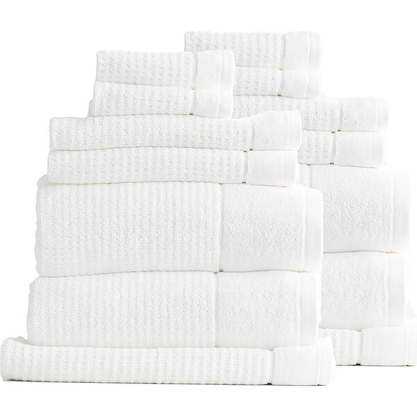 14pc Renee Taylor Cambridge 650GSM Textured Bath/Hand/Face Towel Mat Set Snow