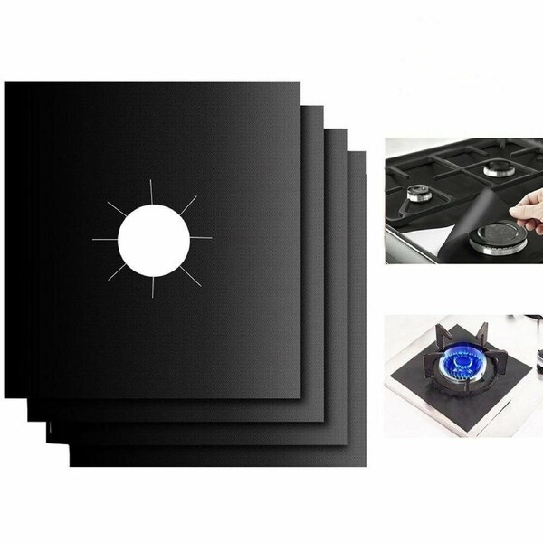 Ozoffer 8pcs Kitchen Gas Stove Top Burner Reusable Protector Liner Cleaning Pad Cover black