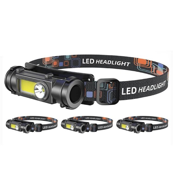 USB LED Rechargeable Head Torch Flashlight - 4pcs
