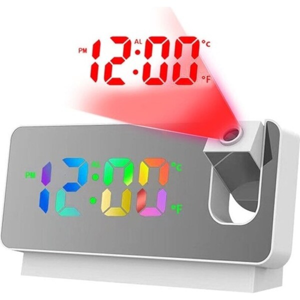 Digital Colourful Light LED Alarm Clock with Projector - White