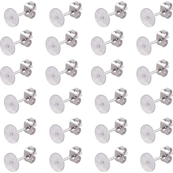 Ozoffer 100Pcs 8mm SENSITIVE SKIN Steel Earring Pad Stud Posts Nut Backs Craft DIY Silver
