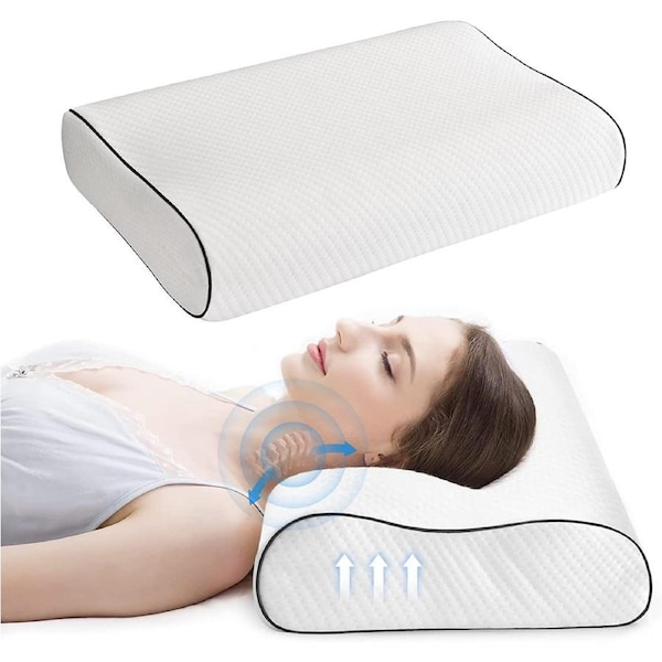 Memory Foam Pillow, Neck Support Pillow, Orthopedic Support Cervical Neck Pillow for Pain Relief, Side Sleepers