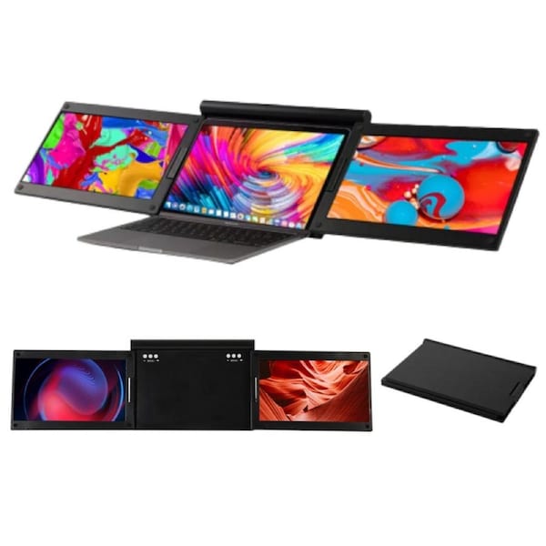 OROTEC Triple Screen Laptop Portable Monitor, 13.3 inch 1080P FHD IPS, Plug-Play Screen Extender Laptops