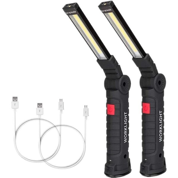 LED Work Light Rechargeable, COB Portable Work Lights with Magnetic Base, Hanging Hook and Water-Resistant Super Bright LED Flashlight Lamp for Car Repair, Emergency Use (2 Pack Large)
