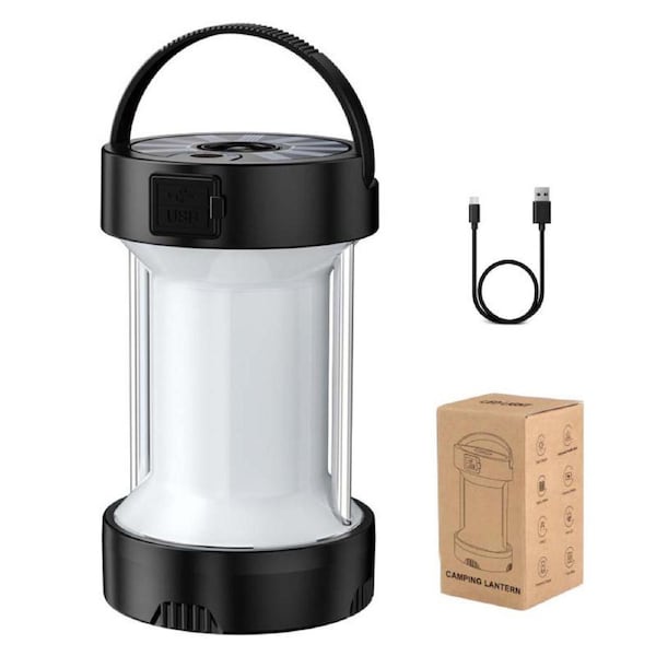 Nevenka LED Camping Lantern Rechargeable with 4 Modes for Power Outages Outdoor Emergency-Black