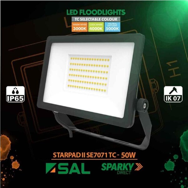 SAL SE7071-50TC2BK - 50W LED Starpad II Floodlight Black IP65 - Tri Colour 3000K/4000K/5000K