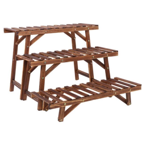 3-Pack Pine Wood Plant Stand Set Elegant Storage and Display Solution