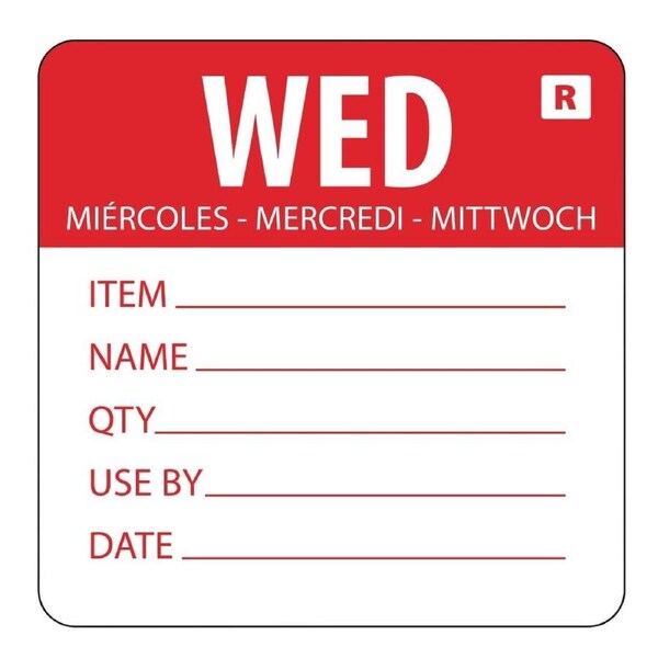 Hygiplas Day Of the Week Removable Food Prep Label Wednesday 2'' (Roll 500)