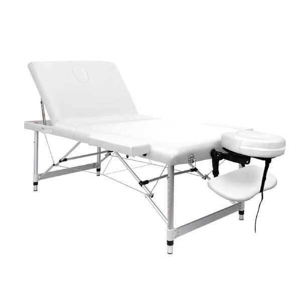 ALFORDSON Massage Table 2/3 Fold 55/65/75/85cm Foldable Portable Bed Aluminium 3 Fold 65cm Wide - White