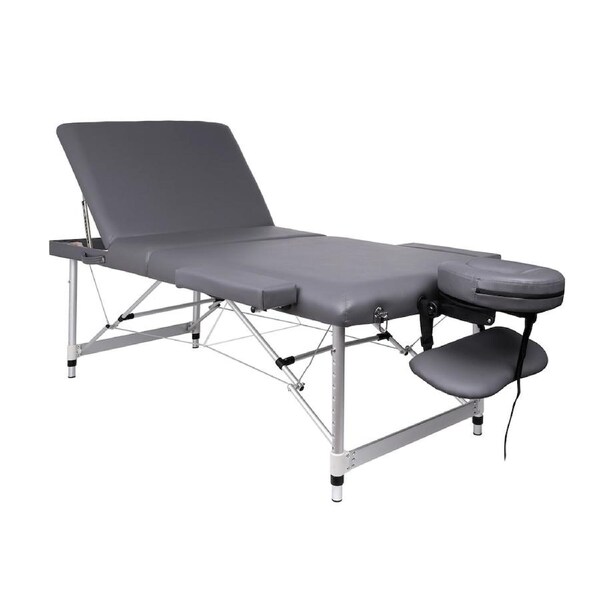 ALFORDSON Massage Table 2/3 Fold 55/65/75/85cm Foldable Portable Bed Aluminium 3 Fold 65cm Wide - Grey