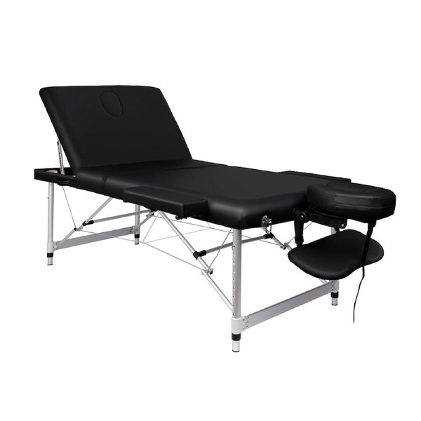 ALFORDSON Massage Table 2/3 Fold 55/65/75/85cm Foldable Portable Bed Aluminium 3 Fold 65cm Wide - Black