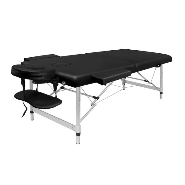 ALFORDSON Massage Table 2/3 Fold 55/65/75/85cm Foldable Portable Bed Aluminium 2 Fold 75cm Wide - Black