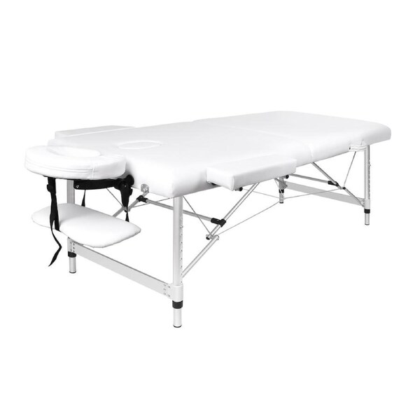 ALFORDSON Massage Table 2/3 Fold 55/65/75/85cm Foldable Portable Bed Aluminium 2 Fold 75cm Wide - White
