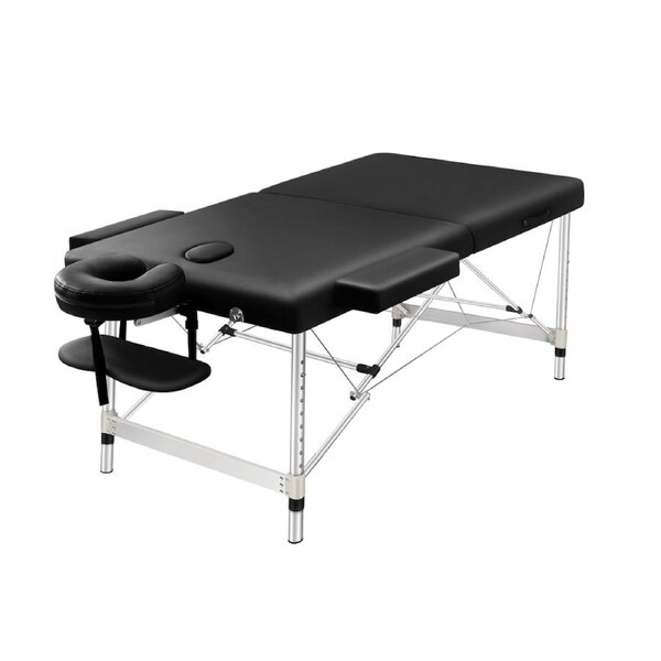 ALFORDSON Massage Table 2/3 Fold 55/65/75/85cm Foldable Portable Bed Aluminium 2 Fold 55cm Wide - Black