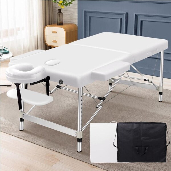 ALFORDSON Massage Table 2/3 Fold 55/65/75/85cm Foldable Portable Bed Aluminium 2 Fold 55cm Wide - White