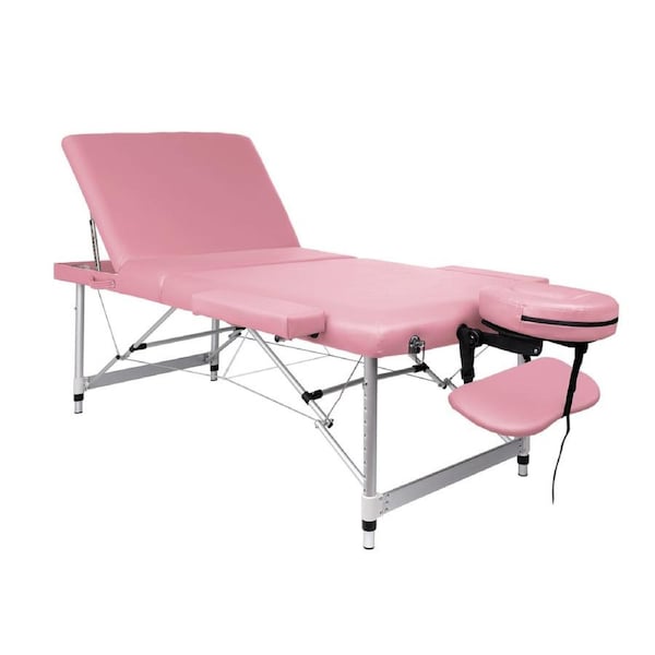 ALFORDSON Massage Table 2/3 Fold 55/65/75/85cm Foldable Portable Bed Aluminium 3 Fold 85cm Wide - Pink