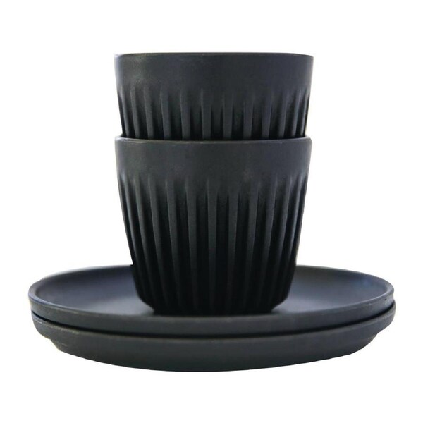 HuskeeCup Two Espresso Cups with Saucer in Retail Box Charcoal - 3oz (Single)