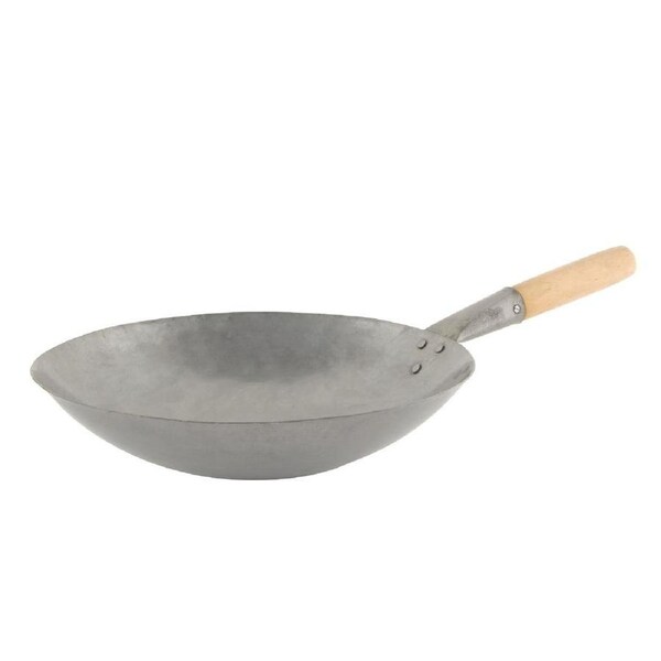 Chef Inox Cast Iron Wok Round Base Wood Handle - 355mm